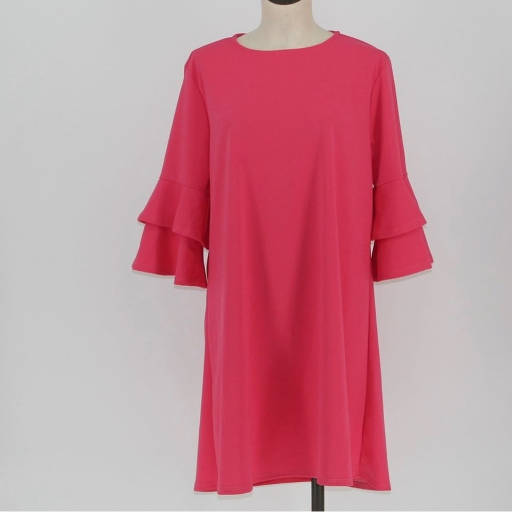 Zig Zag pink ruffle sleeve 2XL midi lose fitting dress